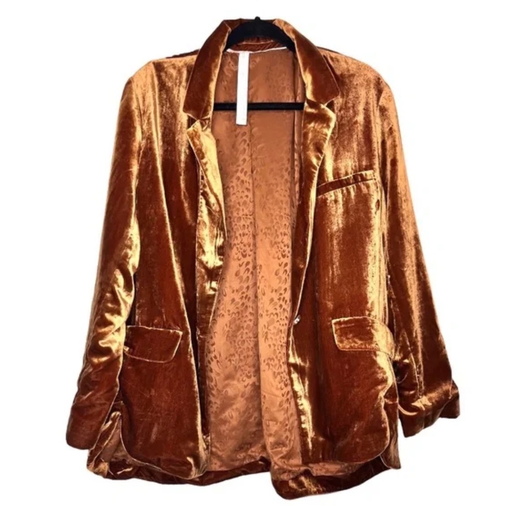 Anthropologie Alessia Brown-Orange Velvet Blazer, Size XL Petite